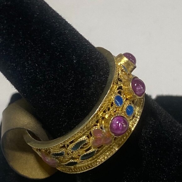 Barbara Garwood Garnet Ring Collectable Mongolian Art 14K over Silver - Picture 2 of 2